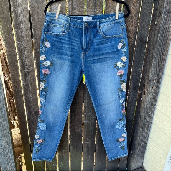 Driftwood Jackie High Rise Floral Embroidery Jeans Sz 32 X 29 - Picture 10 of 16